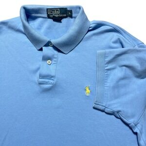 Polo Ralph Lauren Mens Large Blue Short Sleeve Cotton Polo Shirt Yellow Pony